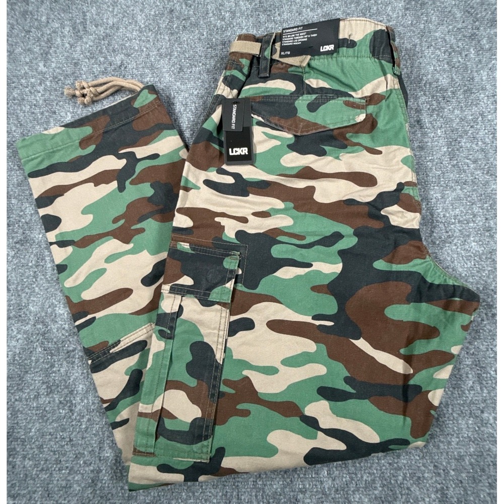 LCKR‎ Mens XL Standard Fit Woodland Camo Cargo Pants Green Brown NWT